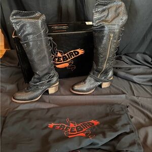 Freebird Black Textured Knee-High Boots